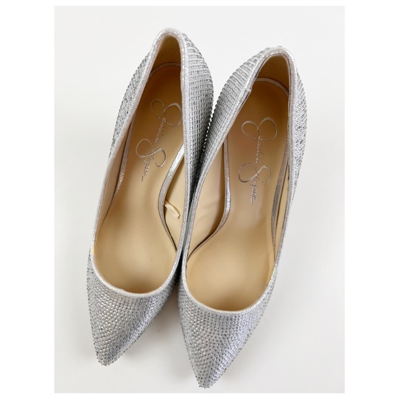 Jessica Simpson Evening Heels Sparkly Rhinestone Silver - Picture 12 of 15